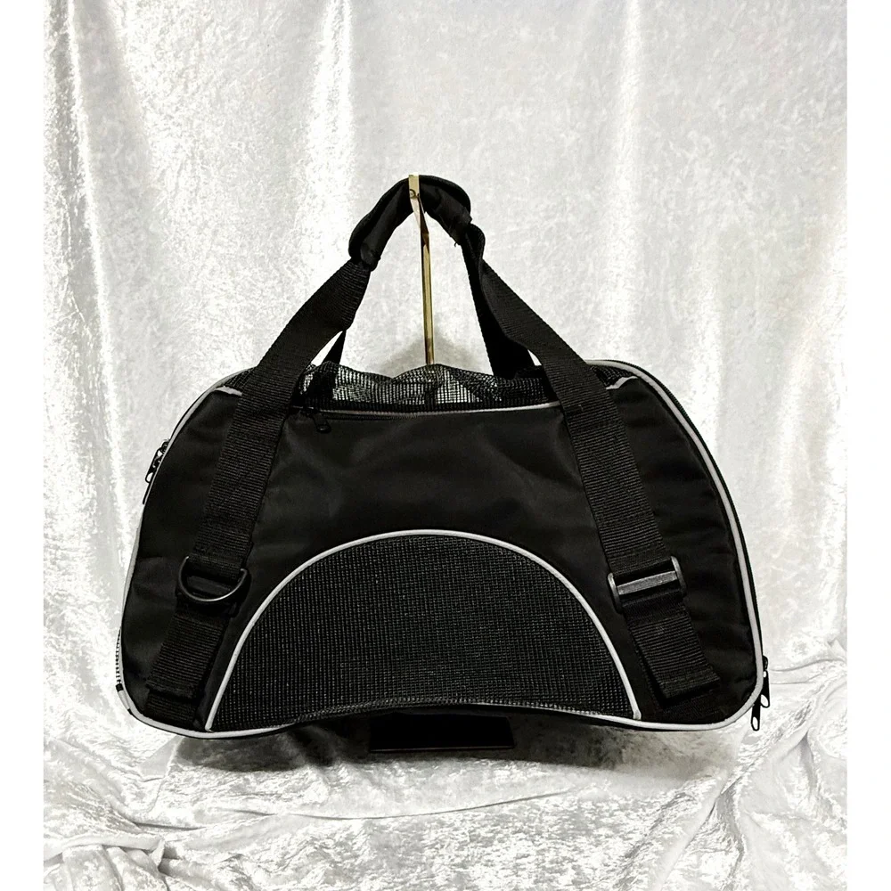 Black Mesh Soft Sided Pet Carrier Bag Small Dog Cat Travel Tote Reflective Trim